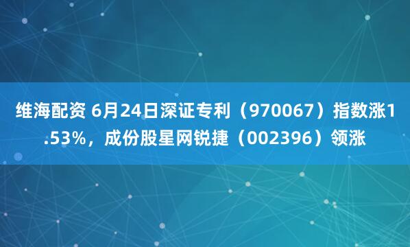 维海配资 6月24日深证专利（970067）指数涨1.53%，成份股星网锐捷（002396）领涨